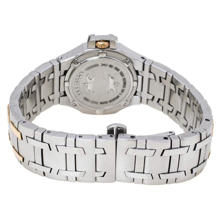 Pre Owned Concord Silver White 18K Rose Gold Stainless Steel Diamond Saratoga 24.E1.1855 Women's Wristwatch 28 mm
