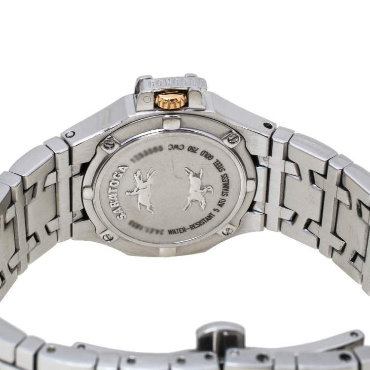 Pre Owned Concord Silver White 18K Rose Gold Stainless Steel Diamond Saratoga 24.E1.1855 Women's Wristwatch 28 mm