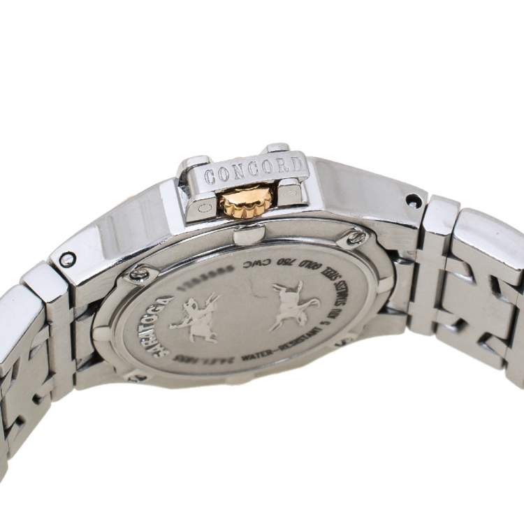 Pre Owned Concord Silver White 18K Rose Gold Stainless Steel Diamond Saratoga 24.E1.1855 Women's Wristwatch 28 mm