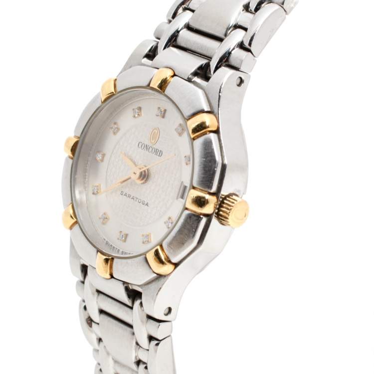 Pre Owned Concord White Two-Tone Stainless Steel Saratoga 115.73.287.G Women's Wristwatch 23 mm