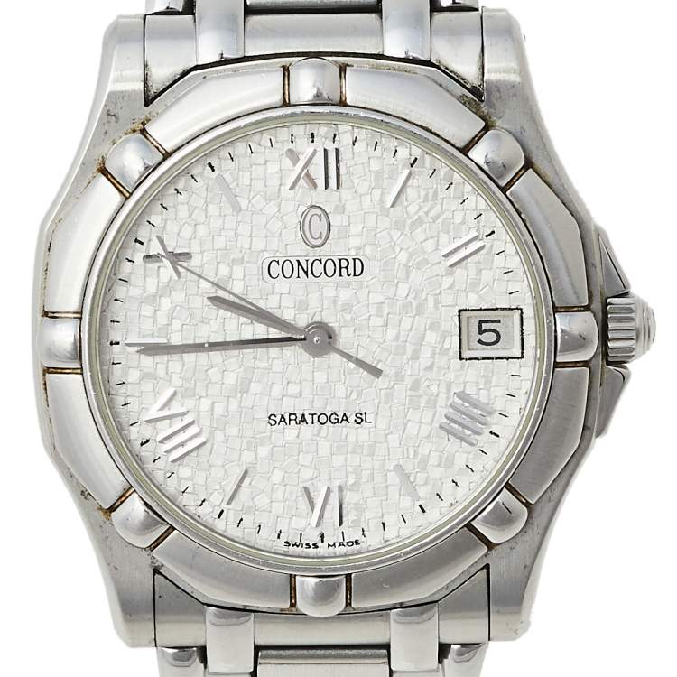 Pre Owned Concord Silver Stainless Steel Saratoga SL 14-C2-230 Unisex Wristwatch 34 mm