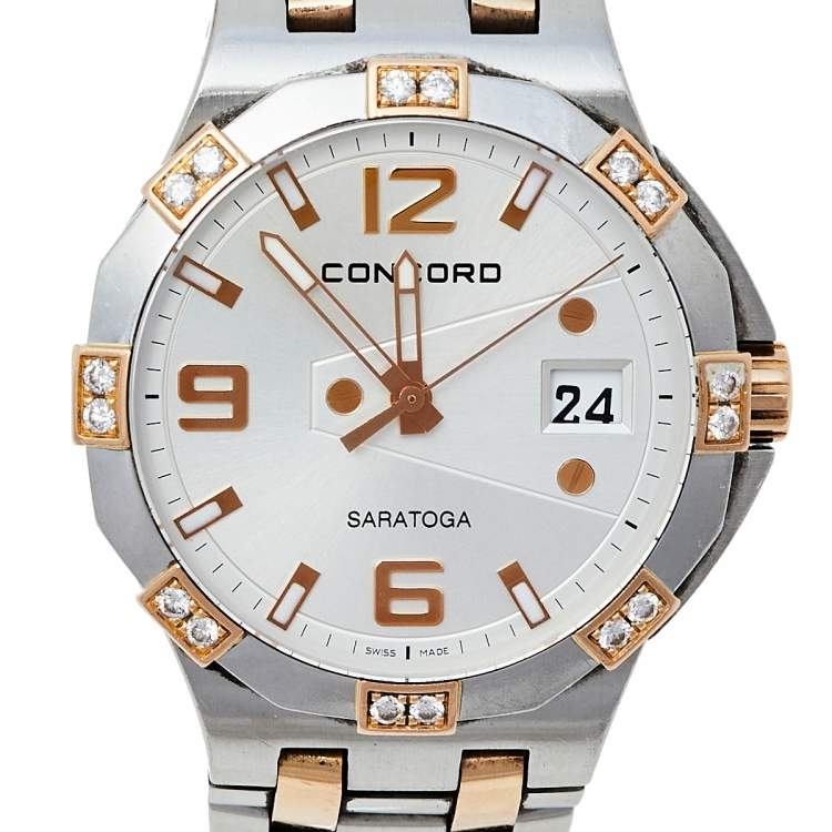 Pre Owned Concord Silver 18K Rose Gold & Stainless Steel Diamond Saratoga 02.3.15.1010 S Women's Wristwatch 35.50 mm