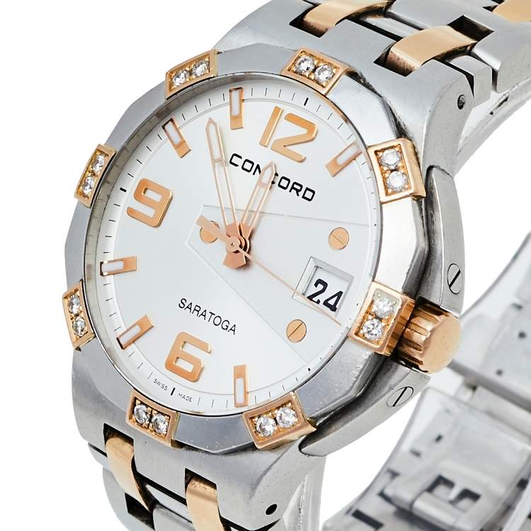 Pre Owned Concord Silver 18K Rose Gold & Stainless Steel Diamond Saratoga 02.3.15.1010 S Women's Wristwatch 35.50 mm