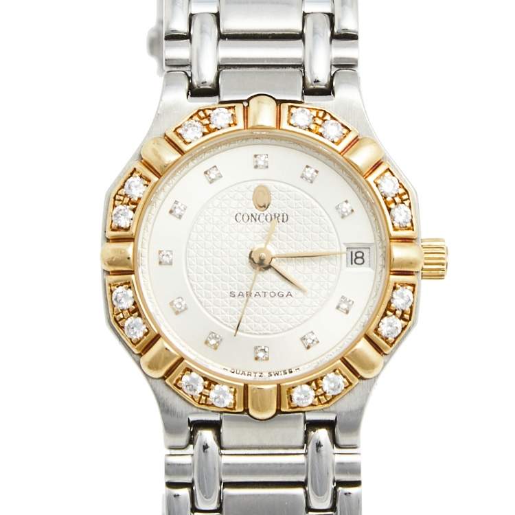 مملوكة مسبقًا Concord Champagne 18K Yellow Gold Stainless Steel Diamond Saratoga 15.73.287/1 Women's Wristwatch 23 mm