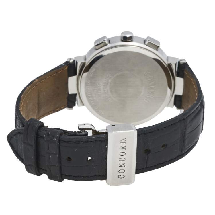Pre Owned Concord Grey Stainless Steel Leather La Scala 14.C5.1891 Women's Wristwatch 38 mm