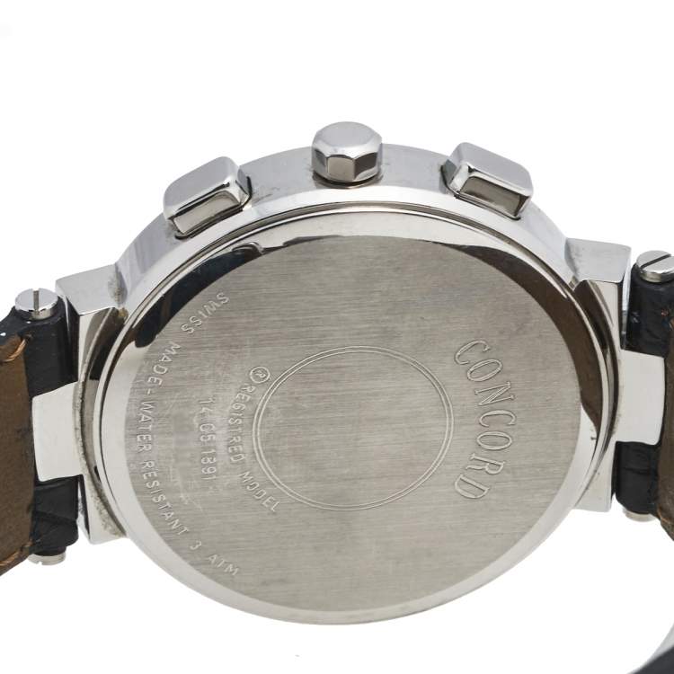 Pre Owned Concord Grey Stainless Steel Leather La Scala 14.C5.1891 Women's Wristwatch 38 mm