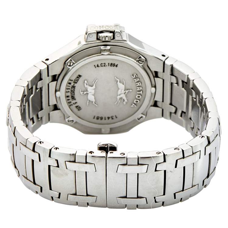 مملوكة مسبقًا Concord Silver Stainless Steel Diamond Saratoga 14.C2.1894 Women's Wristwatch 37 mm 