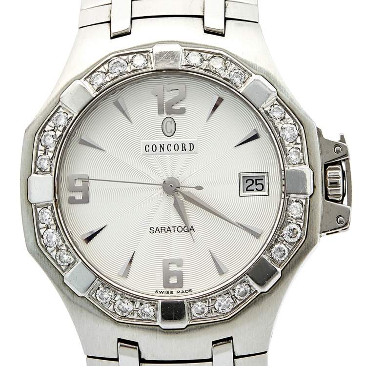 مملوكة مسبقًا Concord Silver Stainless Steel Diamond Saratoga 14.C2.1894 Women's Wristwatch 37 mm 