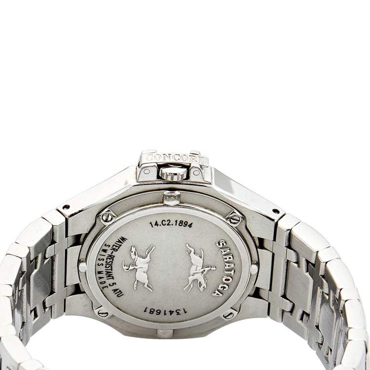 مملوكة مسبقًا Concord Silver Stainless Steel Diamond Saratoga 14.C2.1894 Women's Wristwatch 37 mm 