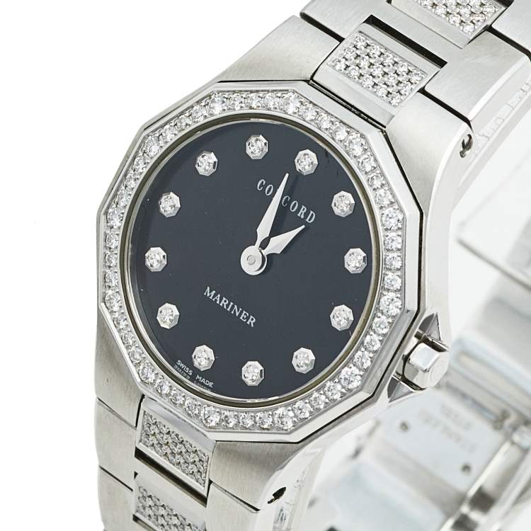 Pre Owned Concord Black Stainless Steel Diamond Mariner 14.E3.1840.1 S Women's Wristwatch 26 mm