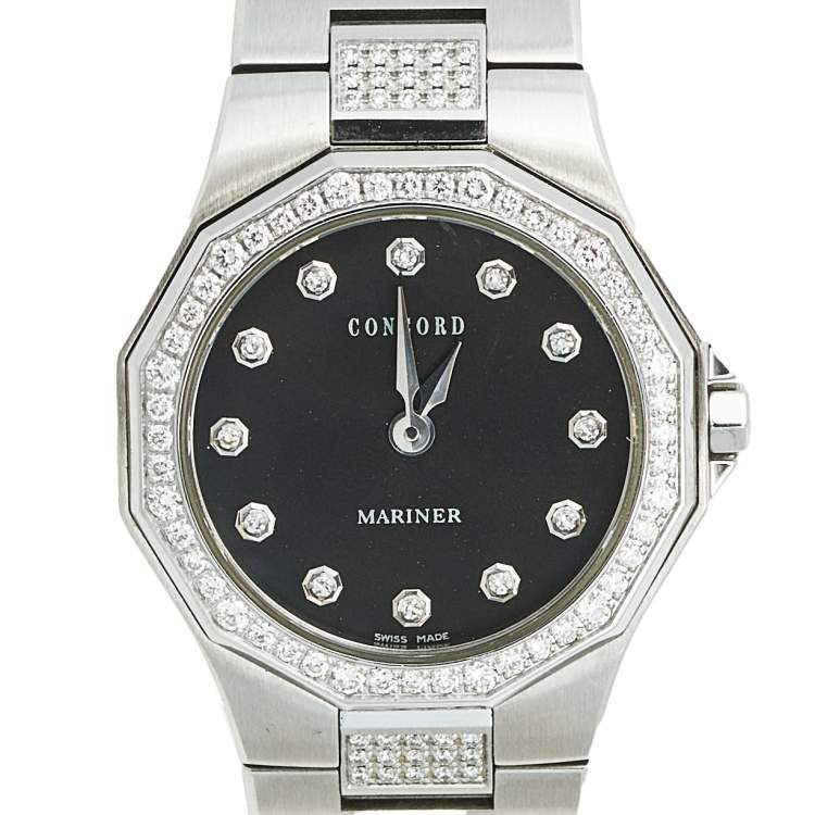Pre Owned Concord Black Stainless Steel Diamond Mariner 14.E3.1840.1 S Women's Wristwatch 26 mm