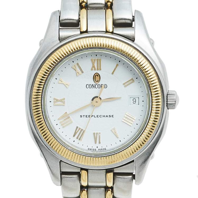 Pre Owned Concord White Two Tone Stainless Steel Steeplechase 15.36.260.4 Women's Wristwatch 26 mm