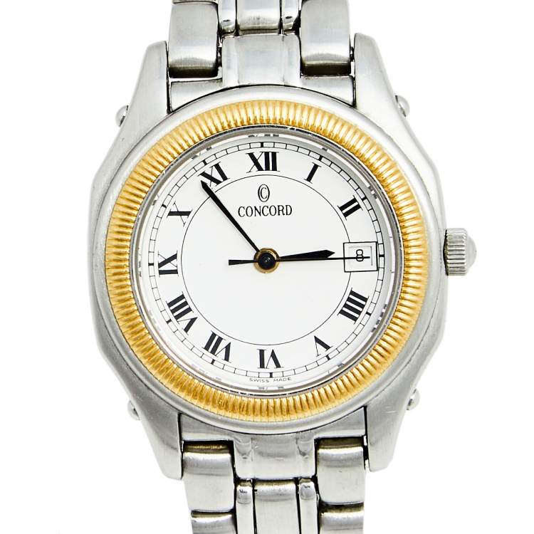 Pre Owned Concord White 18k Yellow Gold Stainless Steel Steeplechase 15.36.260 Women's Wristwatch 26 mm