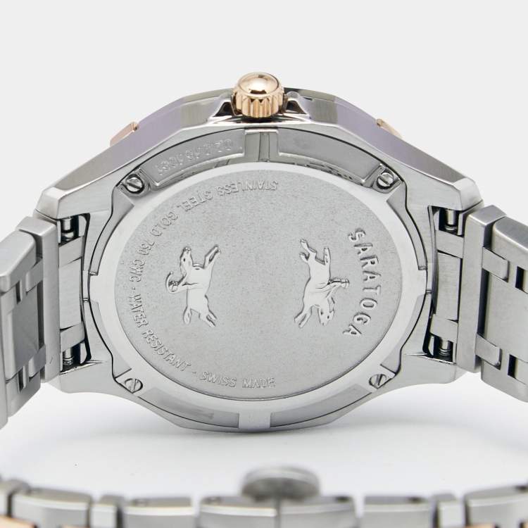 Pre Owned Concord Mother Of Pearl 18K Rose Gold Stainless Steel Diamond Saratoga 320307 Women's Wristwatch 31 mm