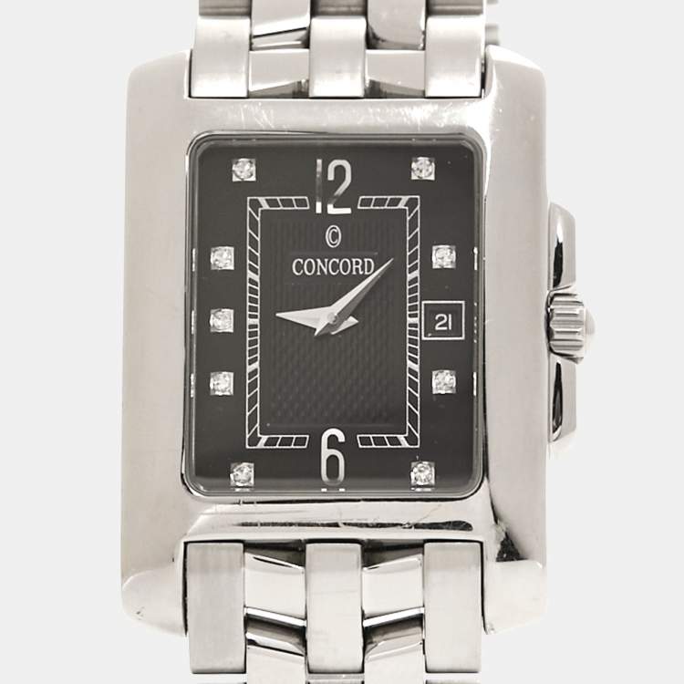 Pre Owned Concord Black Stainless Steel Diamond Sportivo 14.36.622.1 Women's Wristwatch 26 mm