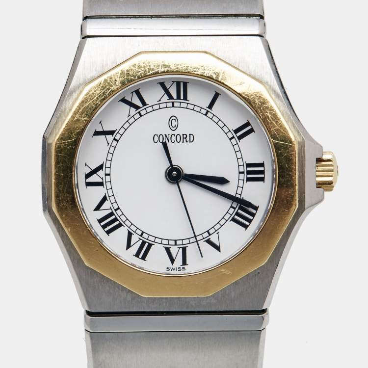 Pre Owned Concord White 18k Yellow Gold Stainless Steel Mariner 15.57.1500 Women's Wristwatch 27 mm
