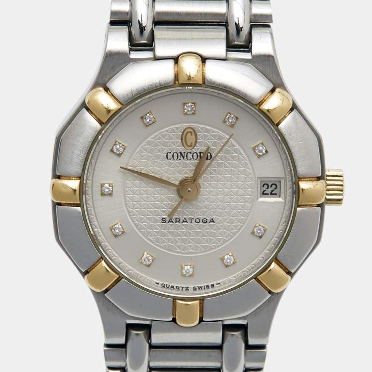 Pre Owned Concord White Two-Tone Stainless Steel Saratoga 115.73.287.G Women's Wristwatch 23 mm