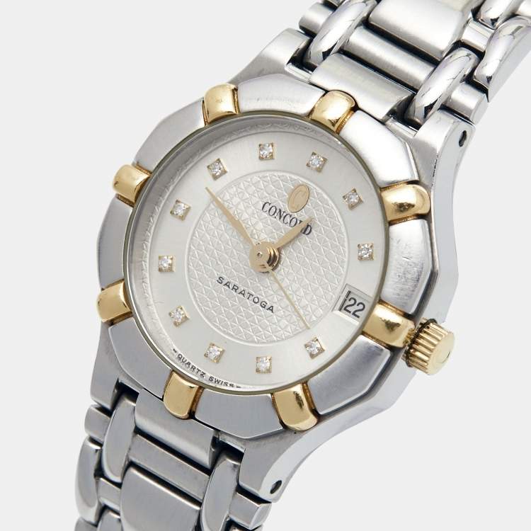 Pre Owned Concord White Two-Tone Stainless Steel Saratoga 115.73.287.G Women's Wristwatch 23 mm