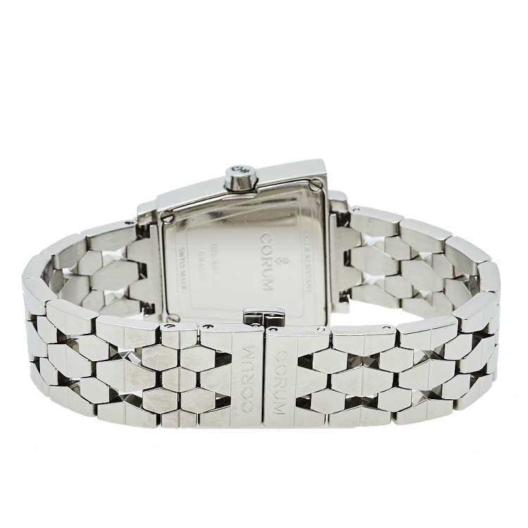 Pre Owned Corum Silver Stainless Steel Diamonds Trapeze 105.404.47 Women's Wristwatch 28 mm