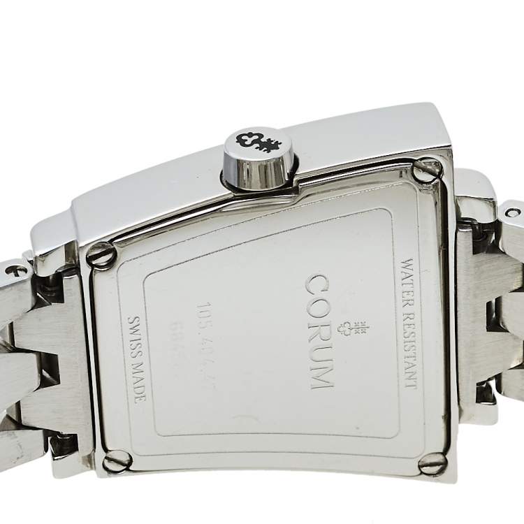 Pre Owned Corum Silver Stainless Steel Diamonds Trapeze 105.404.47 Women's Wristwatch 28 mm