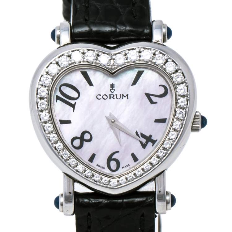 Pre Owned Corum Mother of Pearl Stainless Steel Diamonds Heart Beat 24.183.47 Women's Wristwatch 29.50 mm