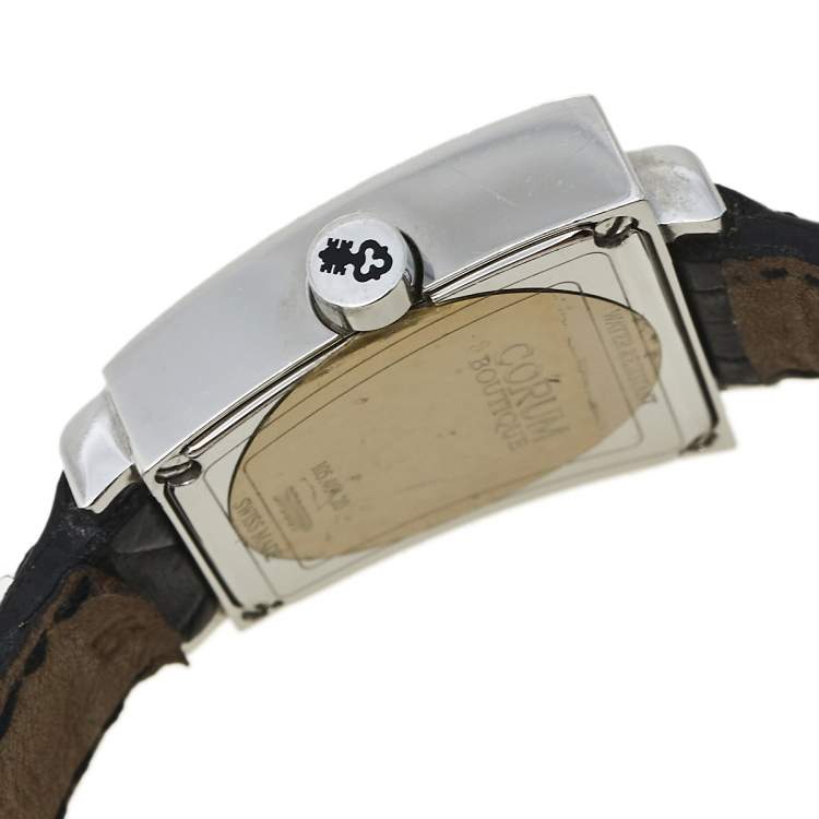 Pre Owned Corum Silver Stainless Steel Leather Trapeze 105.404.20 Women's Wristwatch 29 mm