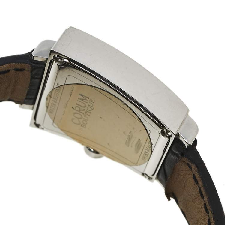 Pre Owned Corum Silver Stainless Steel Leather Trapeze 105.404.20 Women's Wristwatch 29 mm