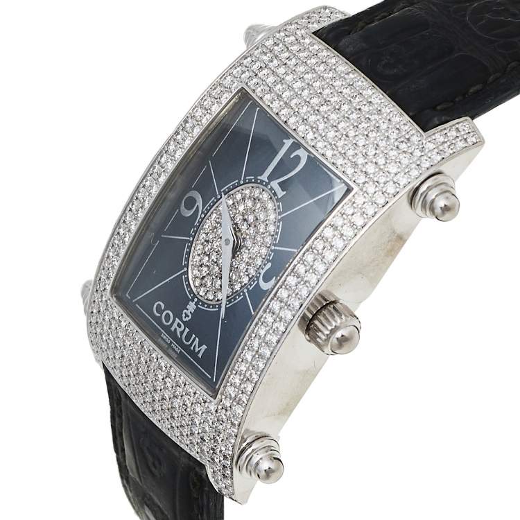 Pre Owned Corum Black 18K White Gold Diamond Pave Moonlight 38.121.69 Women's Wristwatch 25 mm