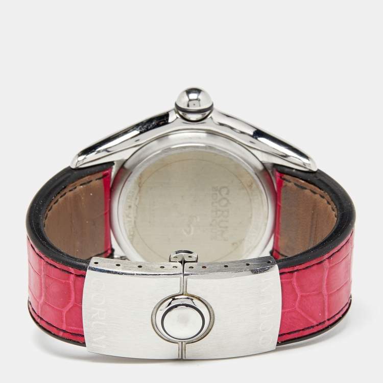 Pre Owned Corum Black Stainless Steel Leather Boutique Bubble 163.150.20 Women's Wristwatch 45 mm