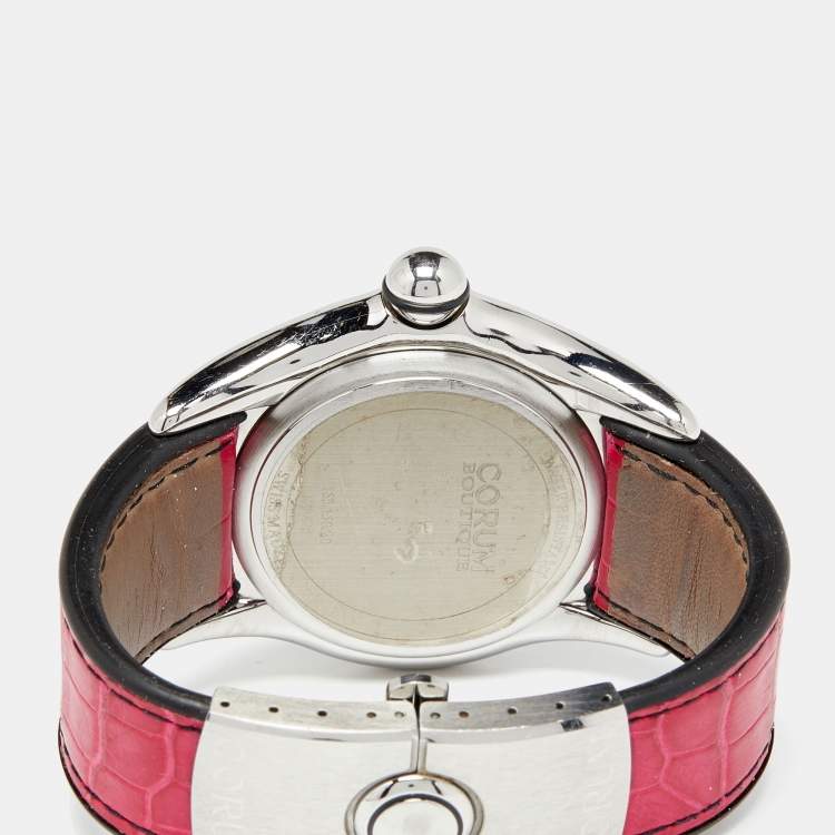Pre Owned Corum Black Stainless Steel Leather Boutique Bubble 163.150.20 Women's Wristwatch 45 mm