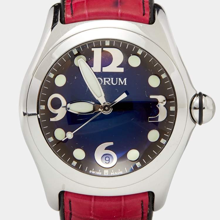 Pre Owned Corum Black Stainless Steel Leather Boutique Bubble 163.150.20 Women's Wristwatch 45 mm