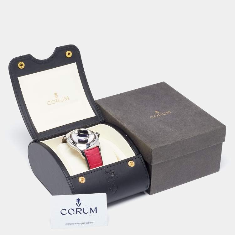Pre Owned Corum Black Stainless Steel Leather Boutique Bubble 163.150.20 Women's Wristwatch 45 mm