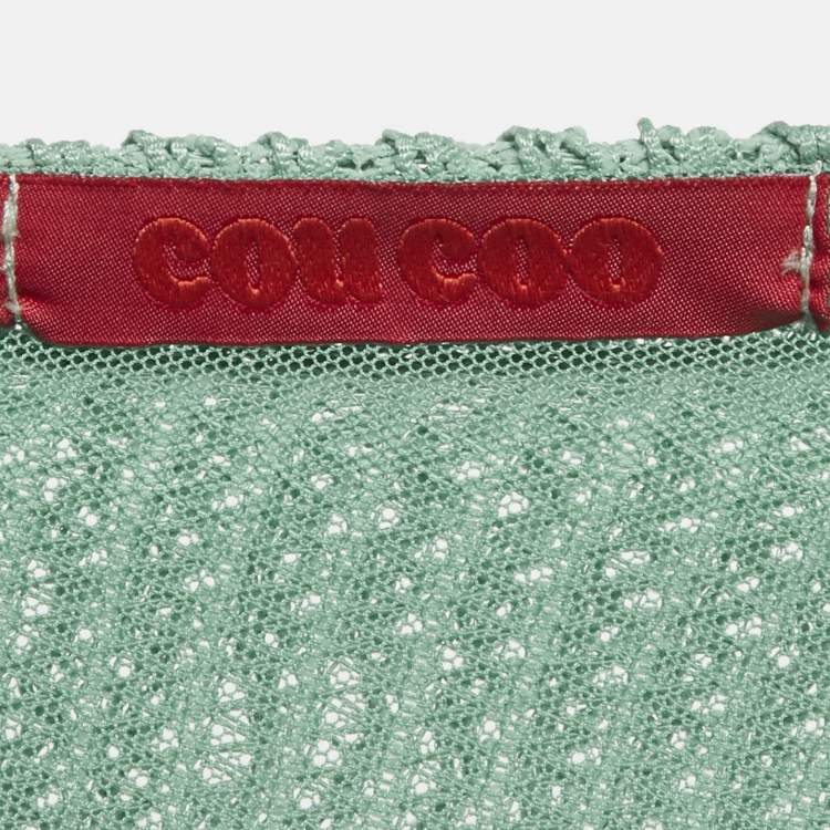 مملوكة مسبقًا Cou Coo Green Patterned Knit Ruched Asymmetric Strapless Dress XS