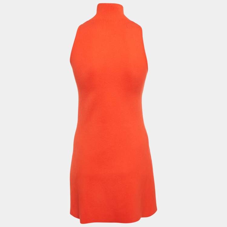 Pre Owned Courrèges Orange Logo Embossed Knit A-Line Mini Dress S