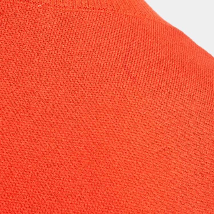 Pre Owned Courrèges Orange Logo Embossed Knit A-Line Mini Dress S
