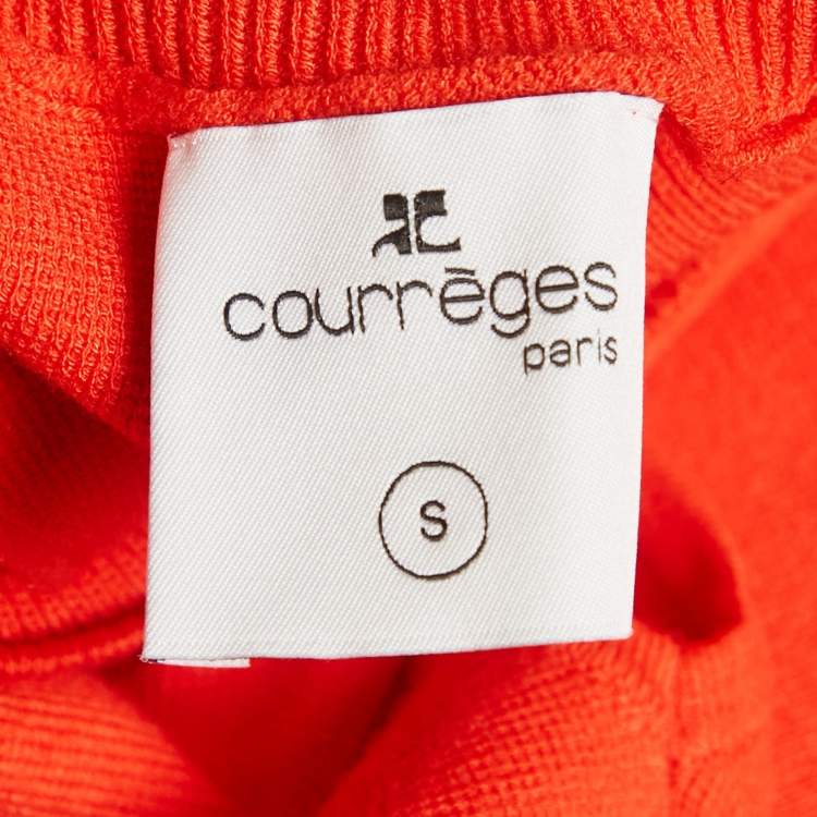 Pre Owned Courrèges Orange Logo Embossed Knit A-Line Mini Dress S