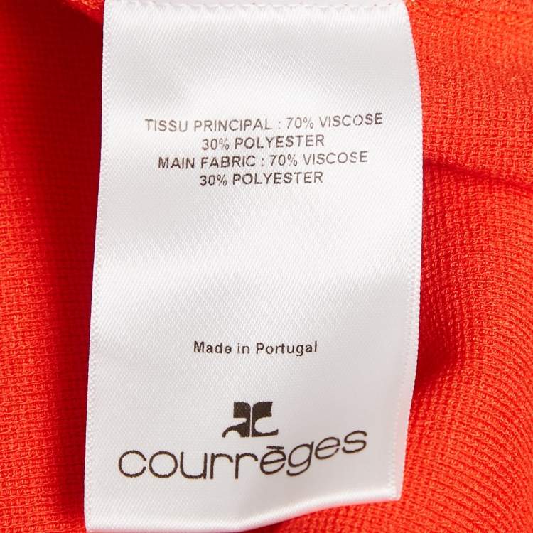 Pre Owned Courrèges Orange Logo Embossed Knit A-Line Mini Dress S