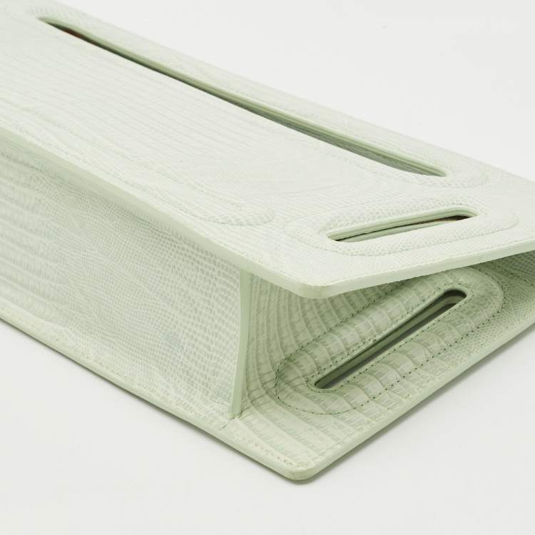 Pre Owned Cult Gaia Mint Green Lizard Embossed Leather Elora Clutch