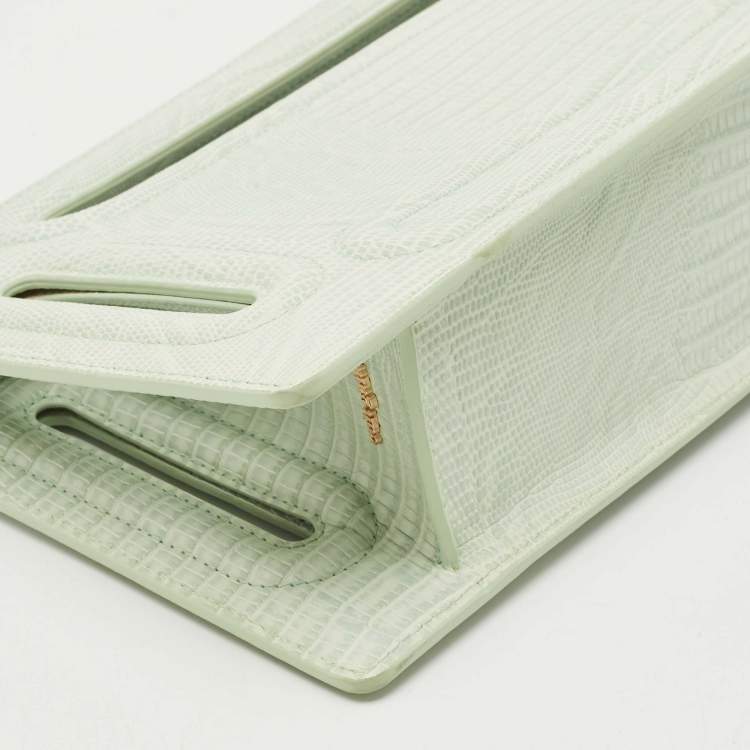 Pre Owned Cult Gaia Mint Green Lizard Embossed Leather Elora Clutch