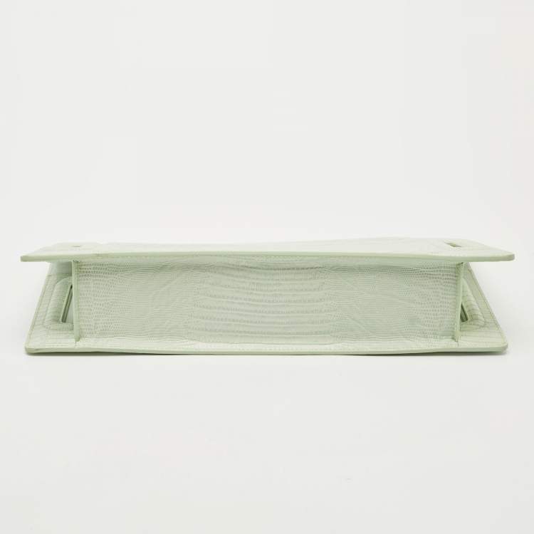Pre Owned Cult Gaia Mint Green Lizard Embossed Leather Elora Clutch