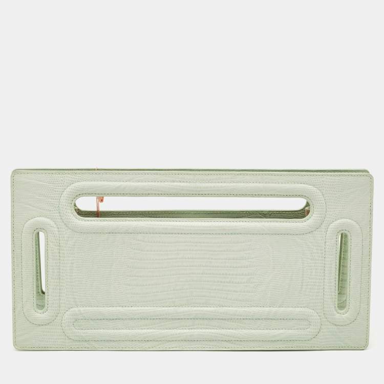 Pre Owned Cult Gaia Mint Green Lizard Embossed Leather Elora Clutch