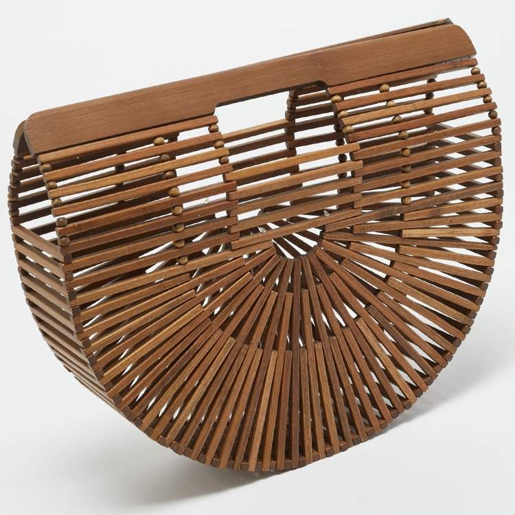 Pre Owned Cult Gaia Brown Bamboo Small Ark Clutch