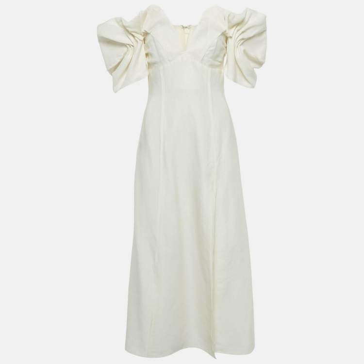 Pre Owned Cult Gaia Off-White Linen Blend Off-Shoulder Muna Long Dress S