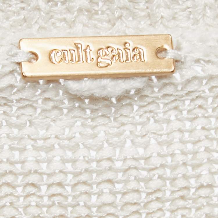 Pre Owned Cult Gaia Beige Knit Bell Sleeve Tie Detail Crop Top M