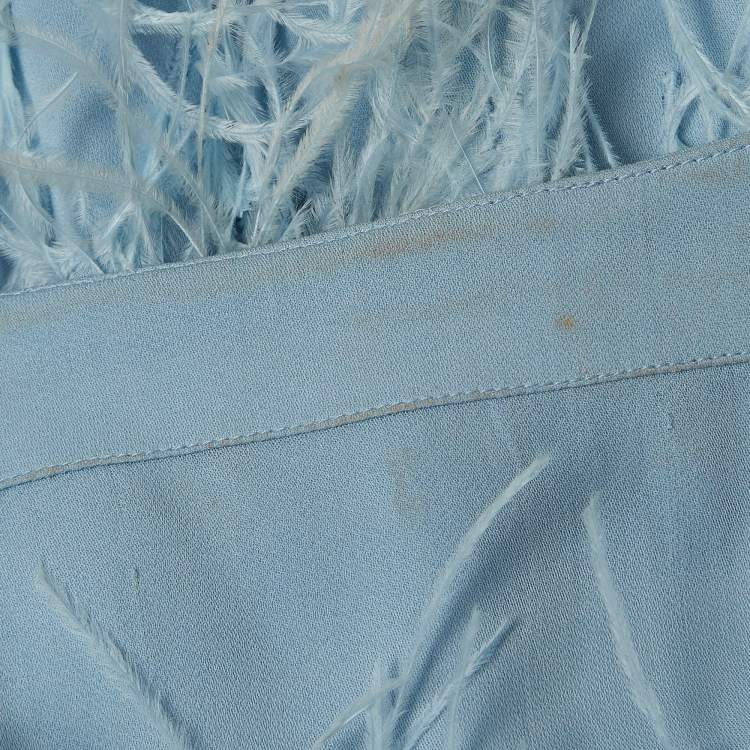 Pre Owned Cult Gaia Blue Feather Trim Crepe Mini Shannon Dress S