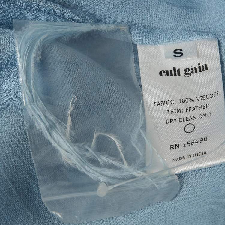 Pre Owned Cult Gaia Blue Feather Trim Crepe Mini Shannon Dress S