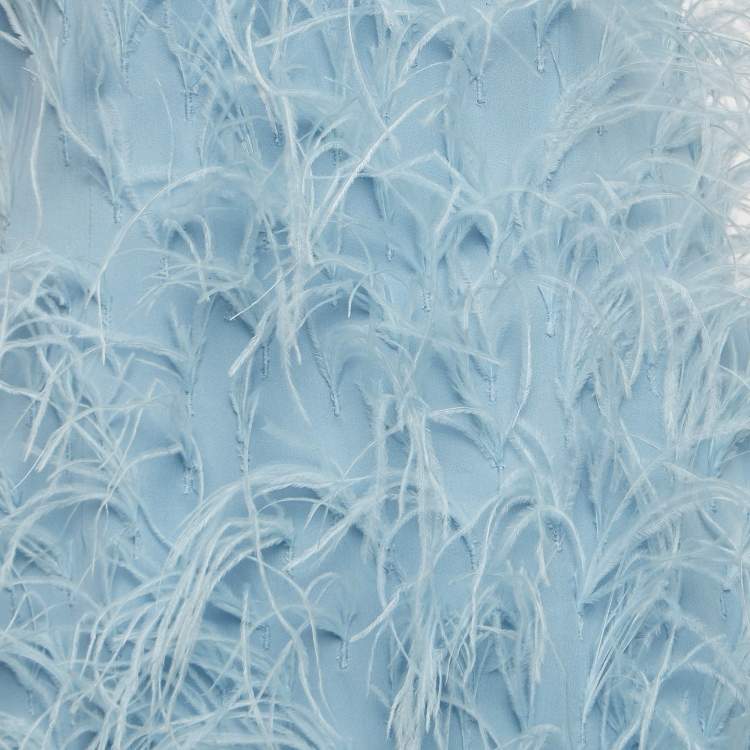 Pre Owned Cult Gaia Blue Feather Trim Crepe Mini Shannon Dress S