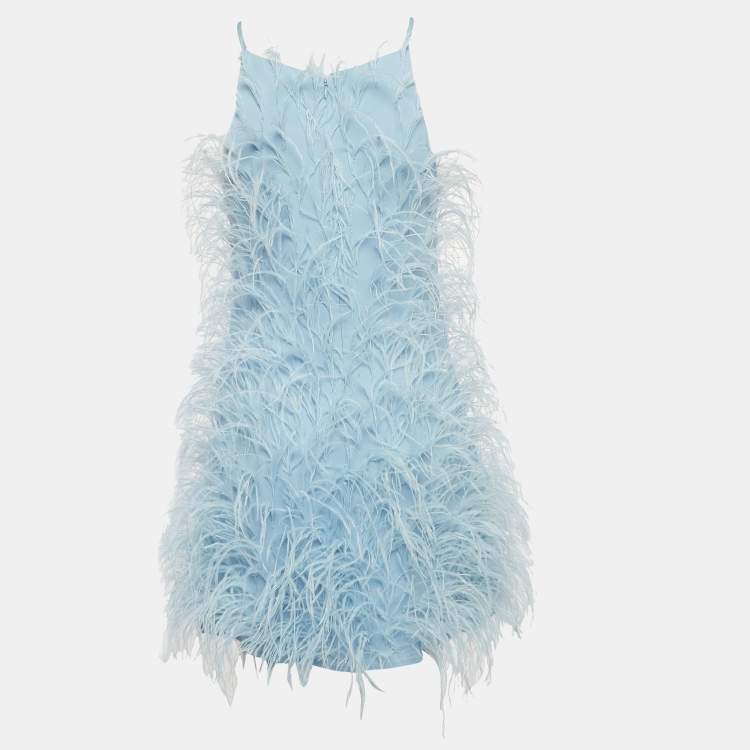 Pre Owned Cult Gaia Blue Feather Trim Crepe Mini Shannon Dress S