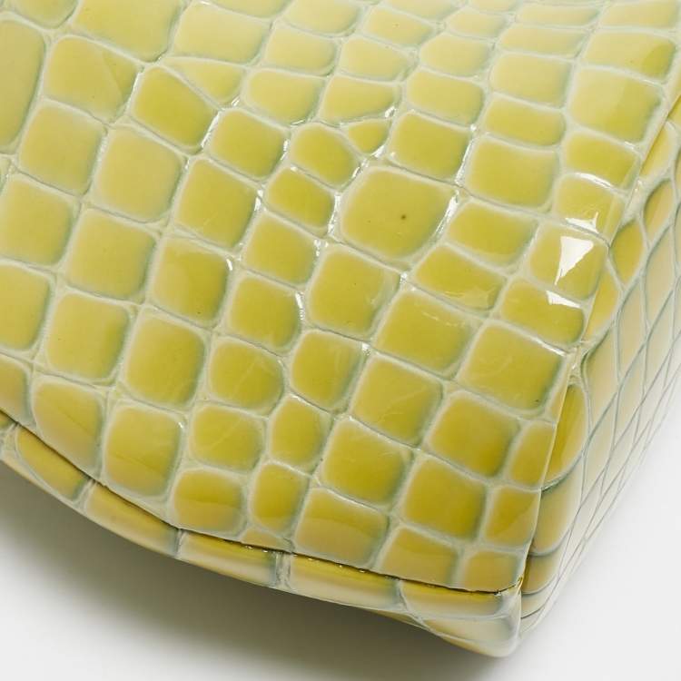 Pre Owned Cult Gaia Yellow/Green Croc Embossed Patent Leather Astraea Top Handle Bag