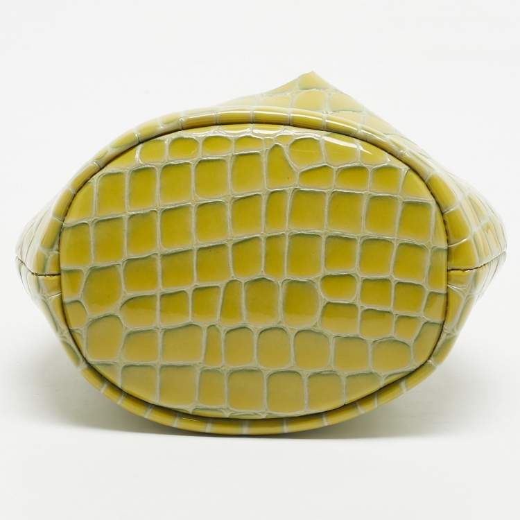 Pre Owned Cult Gaia Yellow/Green Croc Embossed Patent Leather Astraea Top Handle Bag
